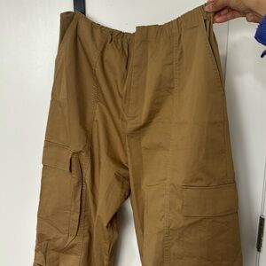 Light brown Zara parachute pants.